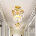 Gold 2 - Layer Crystal Semi Flush Mount Light Fixture With 3/5 Bulbs - Postmodern Style For Living