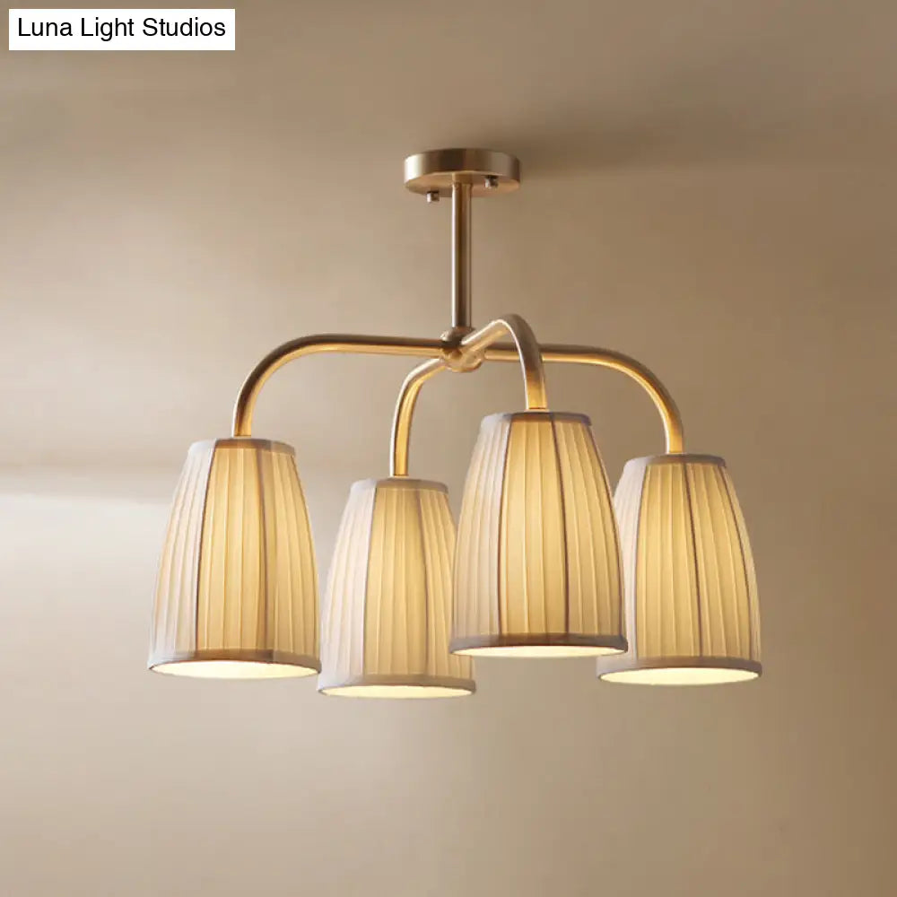 Gold 6 - Light Flush Chandelier With Countryside Gathering Fabric And Bell Shaped Design