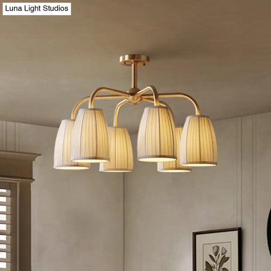 Gold 6 - Light Flush Chandelier With Countryside Gathering Fabric And Bell Shaped Design