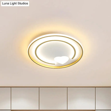 Gold Acrylic Flush Mount Light With Circle And Heart Modernist Design