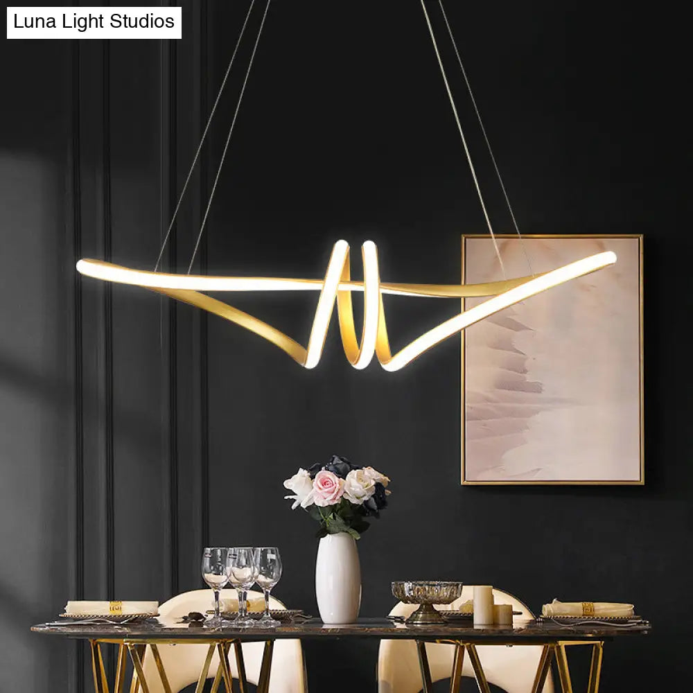 Gold Acrylic Knot Hanging Lamp: Minimalist Led Linear Chandelier For Restaurants