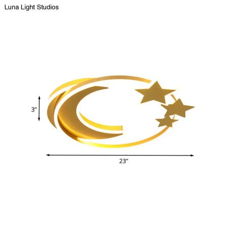 Gold Acrylic Led Flush Mount Ceiling Light With Moon And Star Design For Modern Bedrooms