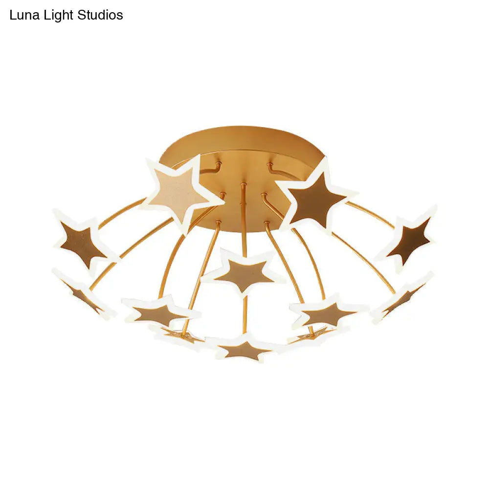 Gold Acrylic Starry Led Semi-Flush Mount Ceiling Light For Amusement Park Romance