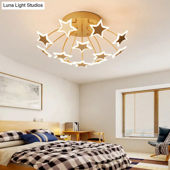 Gold Acrylic Starry Led Semi-Flush Mount Ceiling Light For Amusement Park Romance 12 / Warm