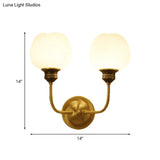 Gold Antique Sconce Light Fixture With Milky Glass Bud - Wall Mounted Lamp For Living Room