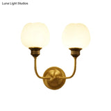 Gold Antique Sconce Light Fixture With Milky Glass Bud - Wall Mounted Lamp For Living Room