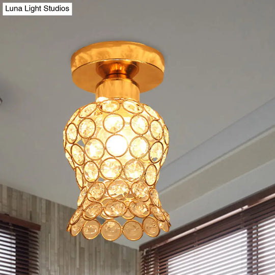 Gold Beveled Crystal Floral Flush Mount Balcony Ceiling Lighting Fixture