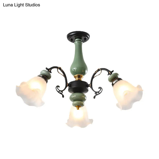 Gold/Black Floral Semi Mount Opal Glass Ceiling Lamp With 3/5 Traditional Lighting Heads - Perfect
