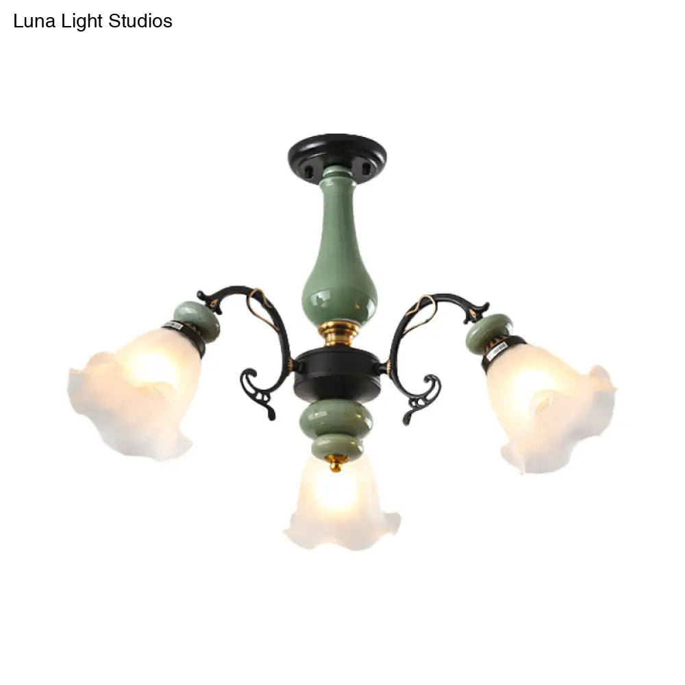 Gold/Black Floral Semi Mount Opal Glass Ceiling Lamp With 3/5 Traditional Lighting Heads - Perfect