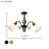 Gold/Black Floral Semi Mount Opal Glass Ceiling Lamp With 3/5 Traditional Lighting Heads - Perfect
