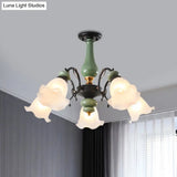 Gold/Black Floral Semi Mount Opal Glass Ceiling Lamp With 3/5 Traditional Lighting Heads - Perfect