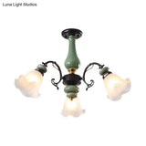 Gold/Black Floral Semi Mount Opal Glass Ceiling Lamp With 3/5 Traditional Lighting Heads - Perfect