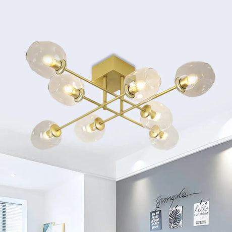 Gold/Black Semi Flush Mount Lighting For Living Room With Clear Bubble Glass Shades (3/6/8 Lights)
