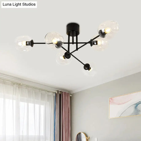 Gold/Black Semi Flush Mount Lighting For Living Room With Clear Bubble Glass Shades (3/6/8 Lights)