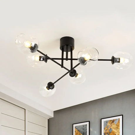 Gold/Black Semi Flush Mount Lighting For Living Room With Clear Bubble Glass Shades (3/6/8 Lights)