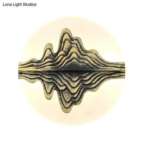 Gold/Blue Chinese Style Led Acrylic Wall-Mounted Lamp With Rounded Mountain Mural For Bedrooms