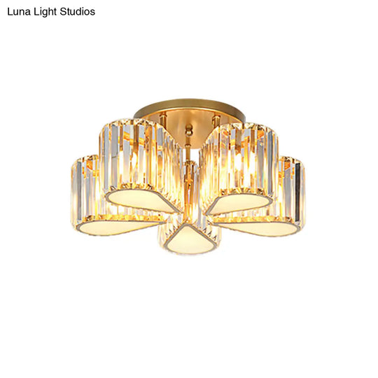 Gold Carved Crystal Semi-Flush Ceiling Lamp With Oval/Teardrop Design And 5 Lights