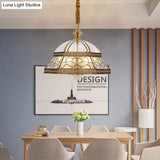 Gold Chandelier Dome With Sandblasted Glass - 6/7 Lights Down Lighting Pendant For Living Room