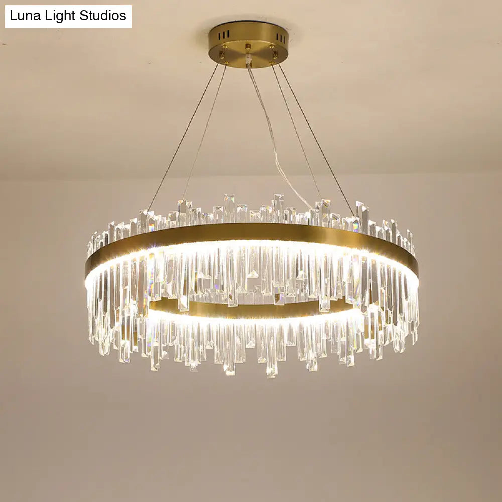 Gold Circle Led Chandelier Lamp - Postmodern Crystal Block Multiple Sizes Available / 16