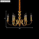 Gold Colonial Candle Ceiling Pendant Light With 3/5/6 Metal Heads - Elegant Living Room Chandelier