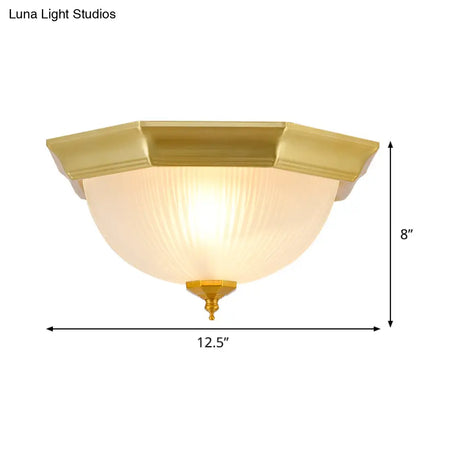 Gold Colonial Ribbed Glass Flushmount Light With 2 Lights For Corridor Ceiling