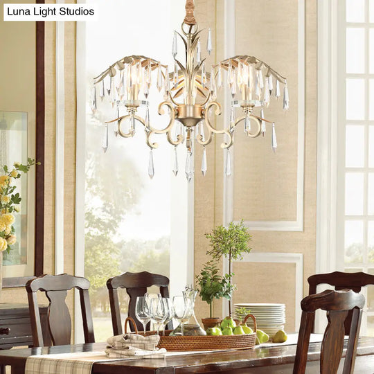 Gold Colonial Style Crystal Palm Leaf Chandelier Elegant Dining Room Suspension Lamp