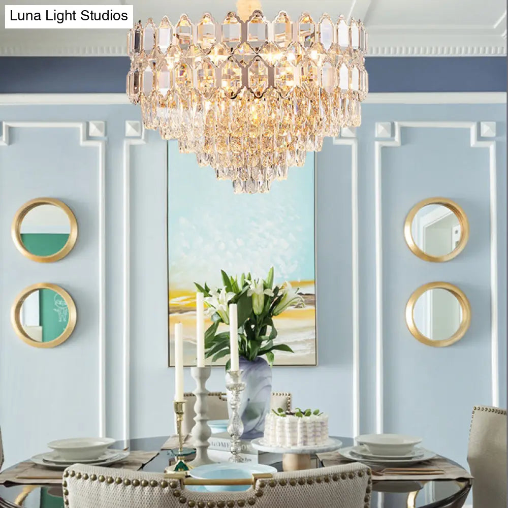 Gold Conical Chandelier With Crystal Shade - Modern 6-Light Hanging Fixture