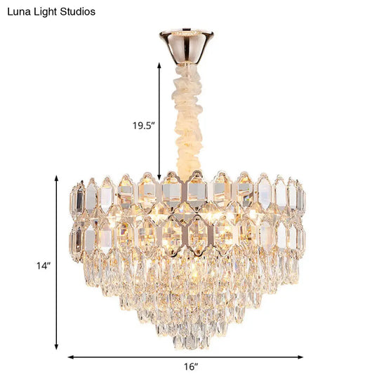 Gold Crystal Conical Chandelier With 6 Modern Hanging Lights