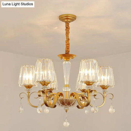 Gold Conical Crystal Hanging Chandelier - Traditional Dining Room Ceiling Light (3/6 Heads)