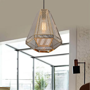 Gold Countryside Diamond Hanging Pendant Ceiling Lamp - 9/10/12 W Metal 1 Head Living Room Lighting