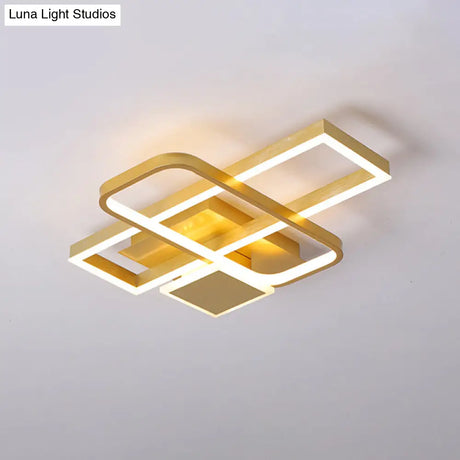 Gold Crisscrossed Rectangle Flush Light Acrylic Led Ceiling Lamp - Modernist Design 20.5’/34’