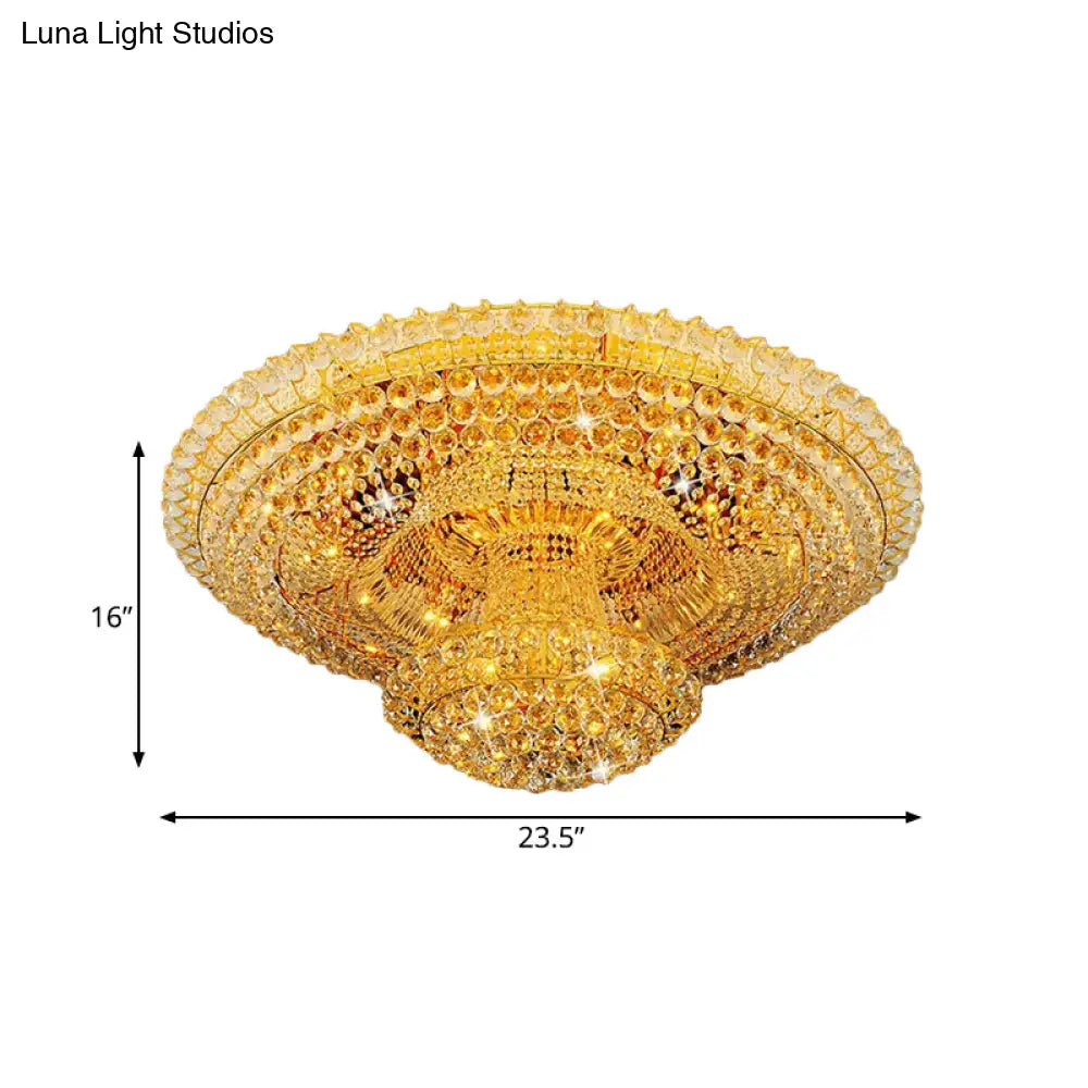 Gold Crystal Beaded Led Flush Mount Ceiling Light - Modern Parlor Fixture