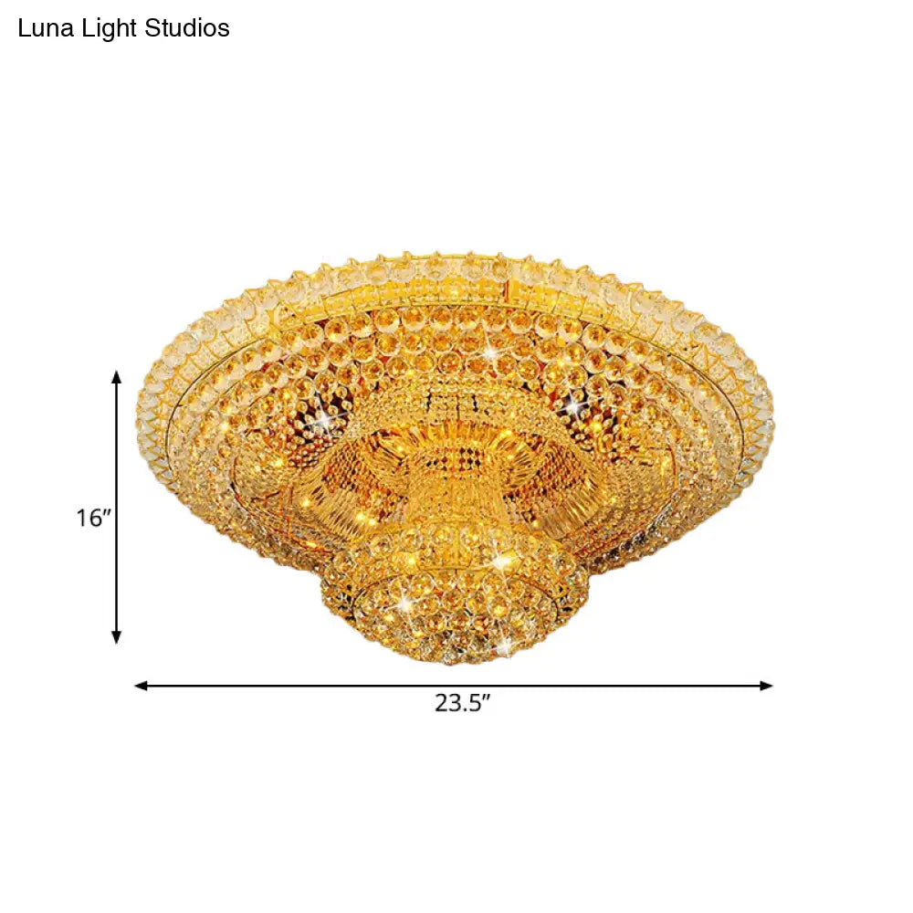 Gold Crystal Beaded Led Flush Mount Ceiling Light - Modern Parlor Fixture