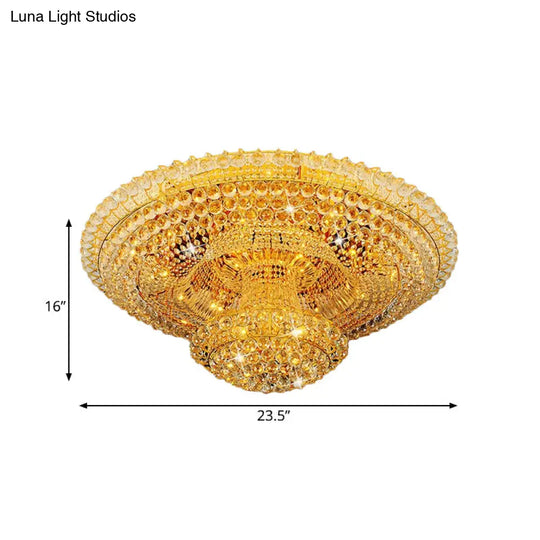 Gold Crystal Beaded Led Flush Mount Ceiling Light - Modern Parlor Fixture