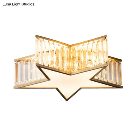 Gold Crystal Bedroom Flush Mount: Simple Rectangle Design With 5 Lights