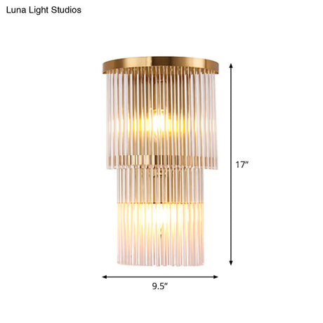 Gold Crystal Bedside Wall Sconce With 2/3 Tiers And 1/3 Light - Postmodern Triangle Design