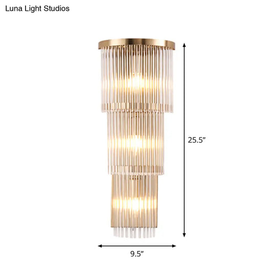 Gold Crystal Bedside Wall Sconce With 2/3 Tiers And 1/3 Light - Postmodern Triangle Design