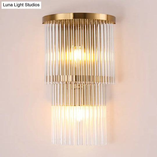 Gold Crystal Bedside Wall Sconce With 2/3 Tiers And 1/3 Light - Postmodern Triangle Design