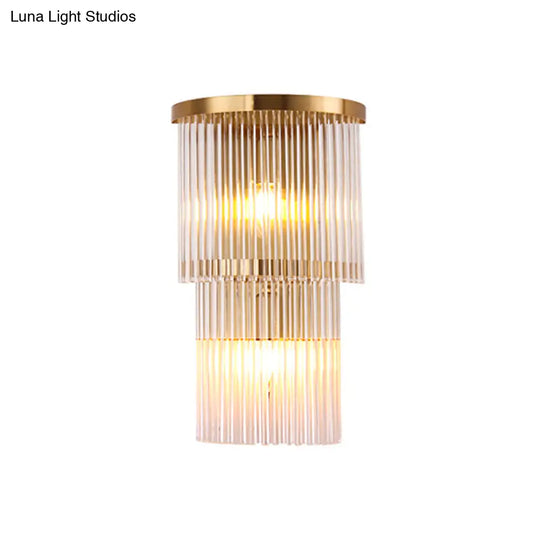 Gold Crystal Bedside Wall Sconce With 2/3 Tiers And 1/3 Light - Postmodern Triangle Design
