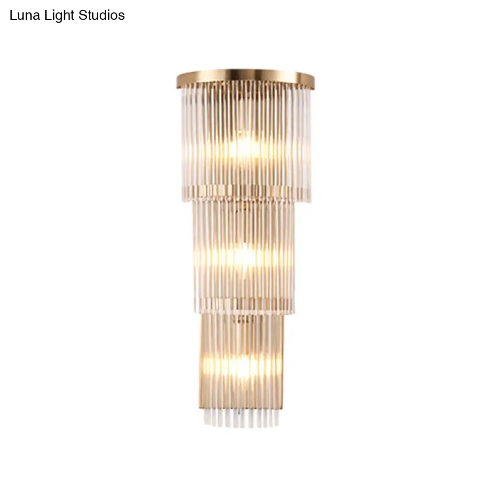 Gold Crystal Bedside Wall Sconce With 2/3 Tiers And 1/3 Light - Postmodern Triangle Design