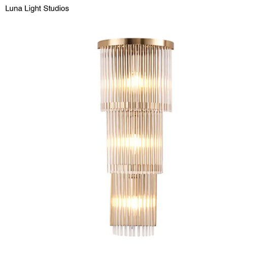 Gold Crystal Bedside Wall Sconce With 2/3 Tiers And 1/3 Light - Postmodern Triangle Design