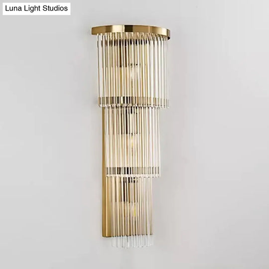 Gold Crystal Bedside Wall Sconce With 2/3 Tiers And 1/3 Light - Postmodern Triangle Design