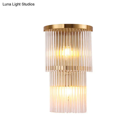 Gold Crystal Bedside Wall Sconce With 2/3 Tiers And 1/3 Light - Postmodern Triangle Design