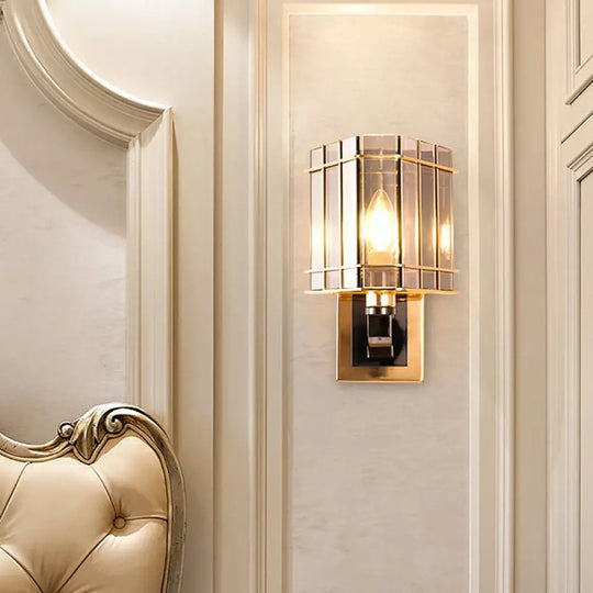 Gold Crystal Bedside Wall Sconce With 2/3 Tiers And 1/3 Light - Postmodern Triangle Design / C