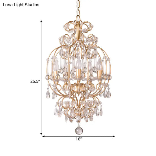 Gold Crystal Chandelier Candle - Elegant 5-Light Suspension Lighting Fixture For Bedroom