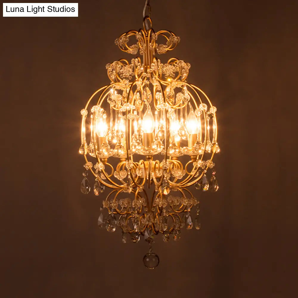 Gold Crystal Chandelier Candle - Elegant 5-Light Suspension Lighting Fixture For Bedroom