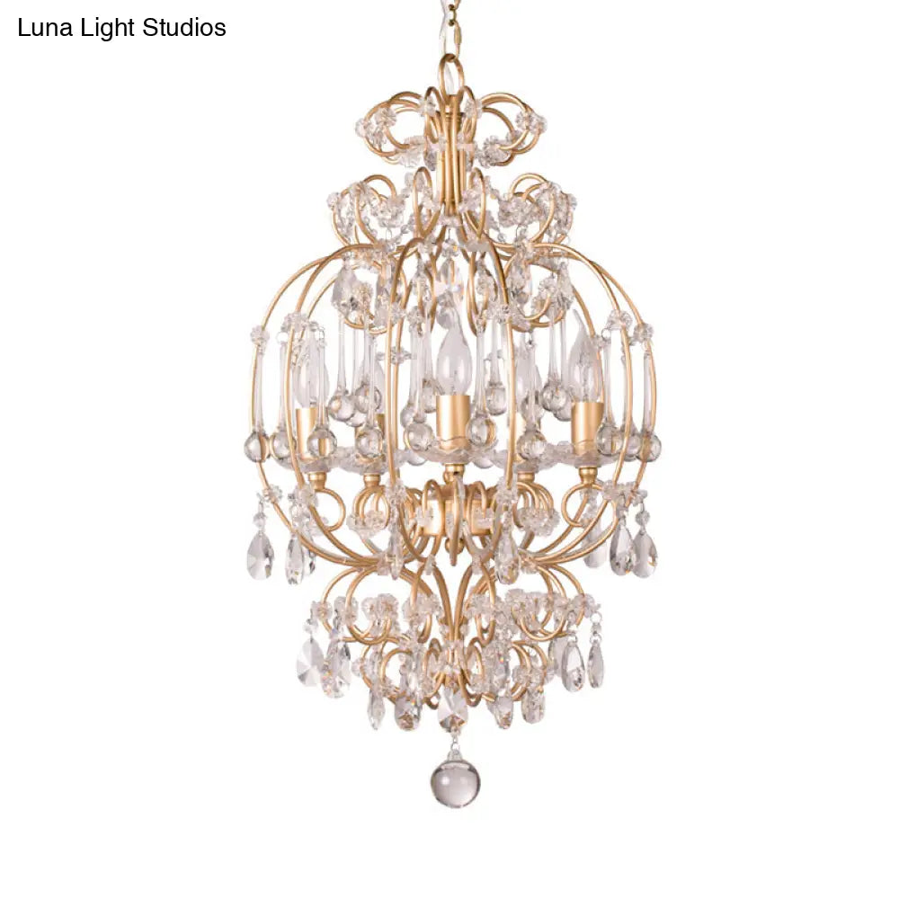 Gold Crystal Chandelier Candle - Elegant 5-Light Suspension Lighting Fixture For Bedroom