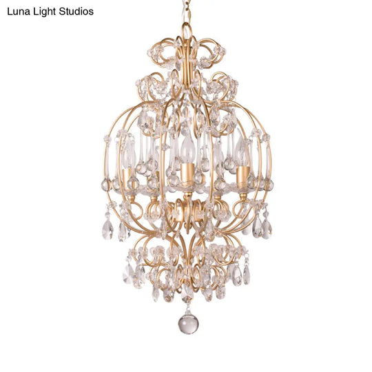 Gold Crystal Chandelier Candle - Elegant 5-Light Suspension Lighting Fixture For Bedroom