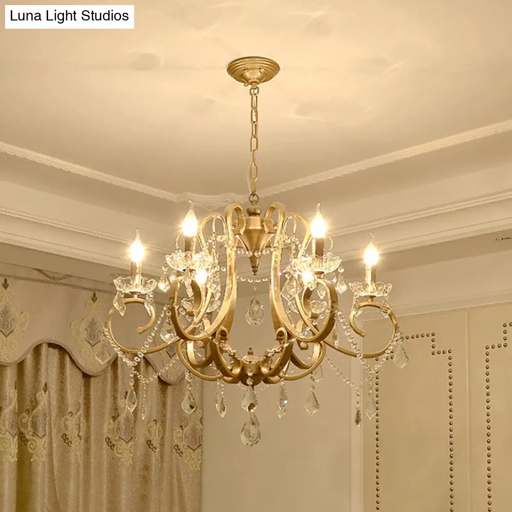 Gold Crystal Chandelier: Traditional 6-Bulb Scroll Light Fixture