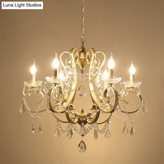 Gold Crystal Chandelier: Traditional 6-Bulb Scroll Light Fixture